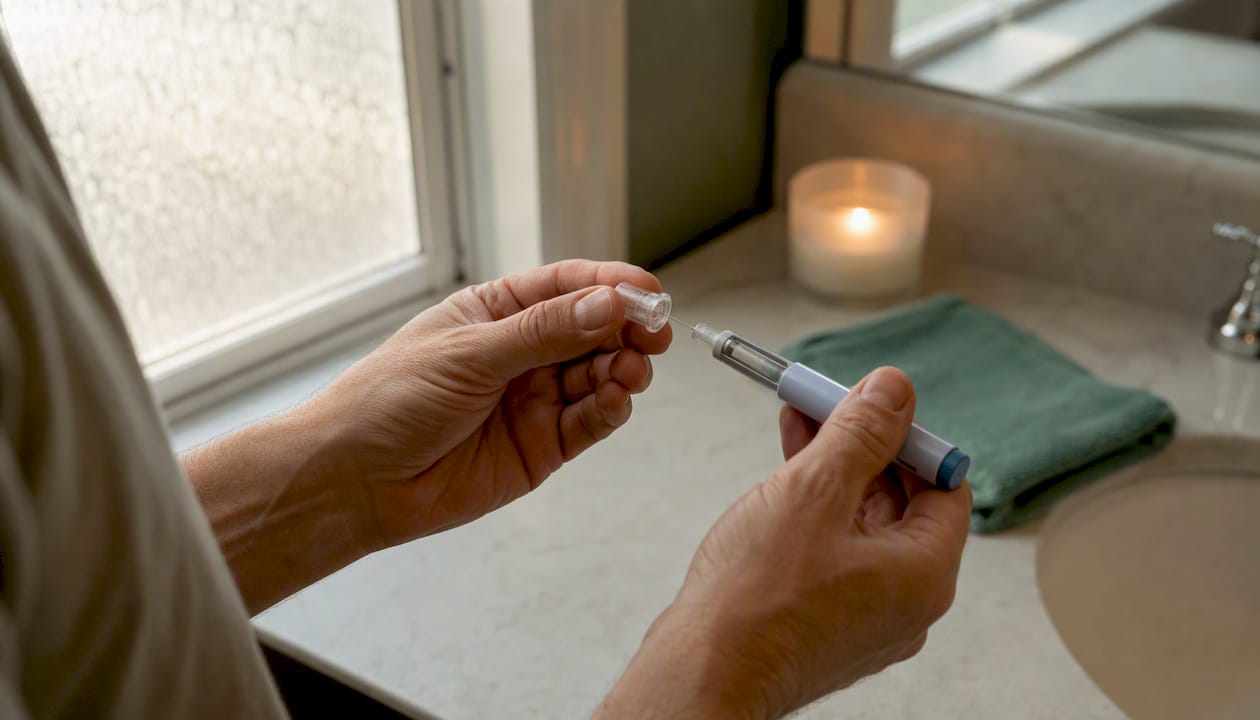 Hands preparing an injection pen