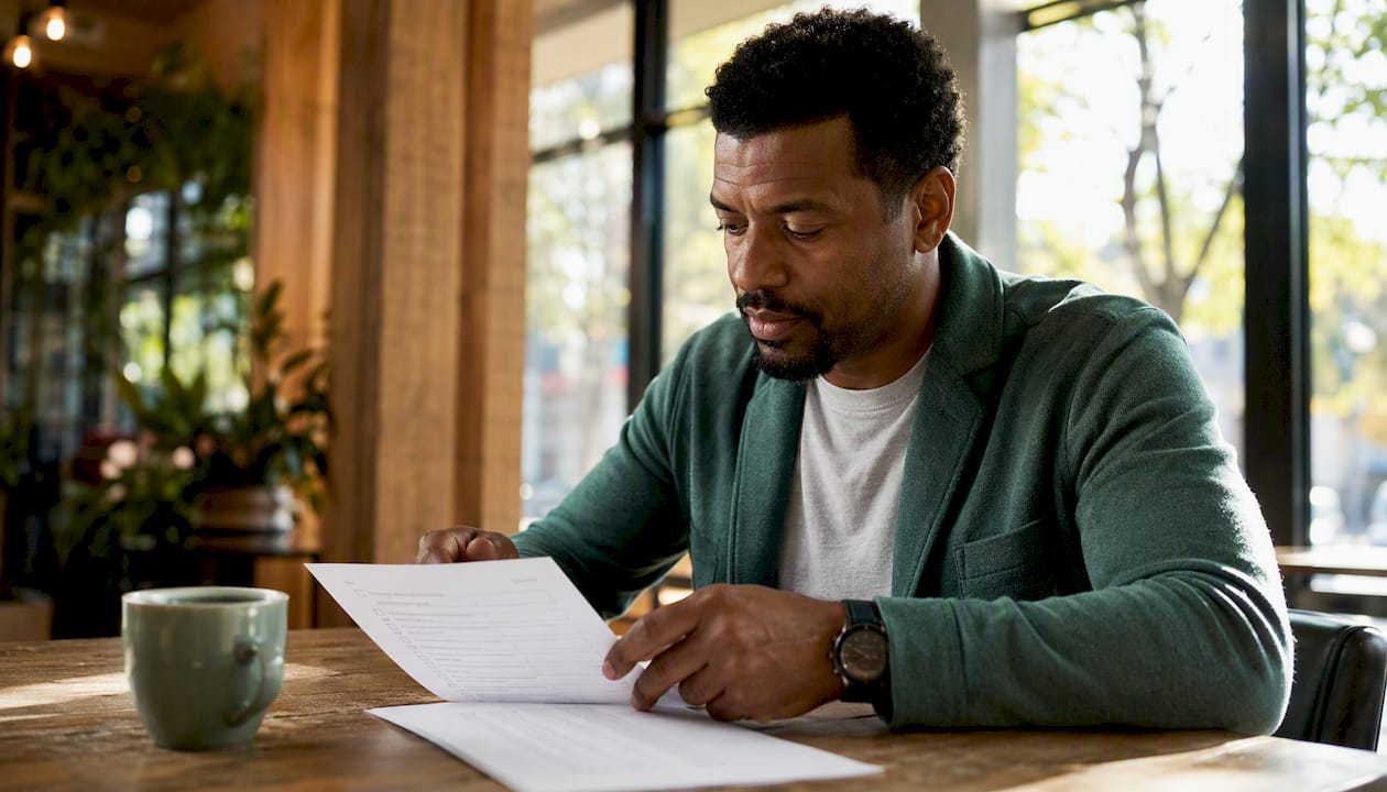 Man reviewing a checklist in a waiting room