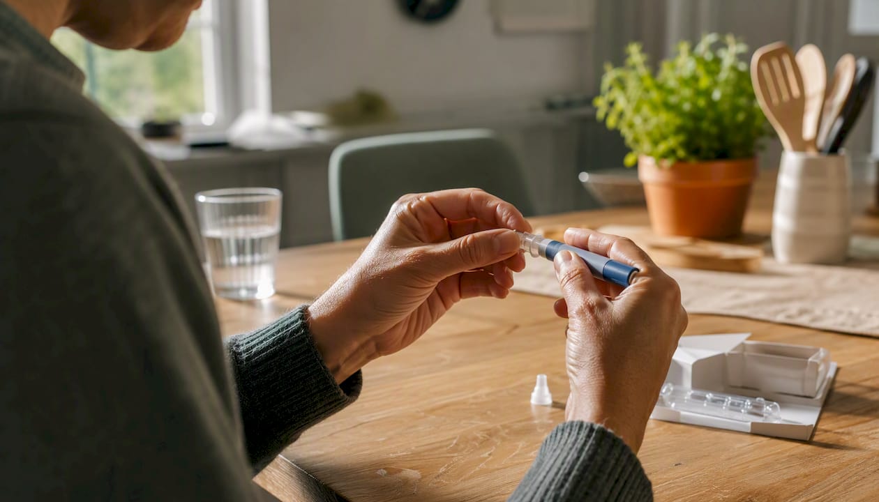 Person preparing an injection pen