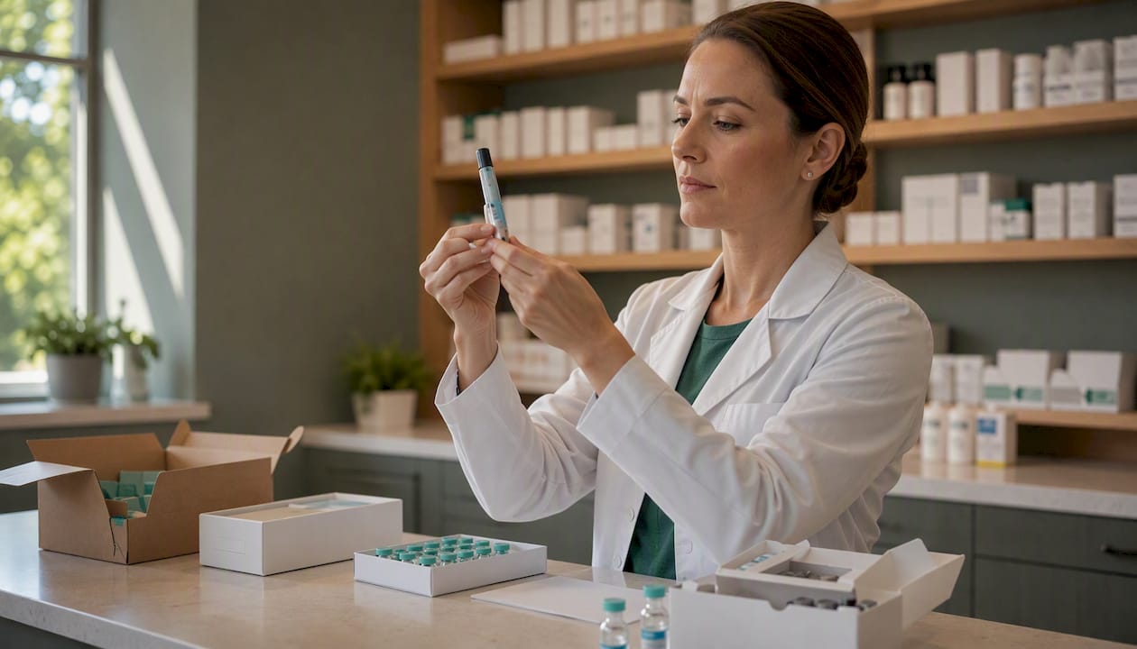 Pharmacist preparing injectable medications