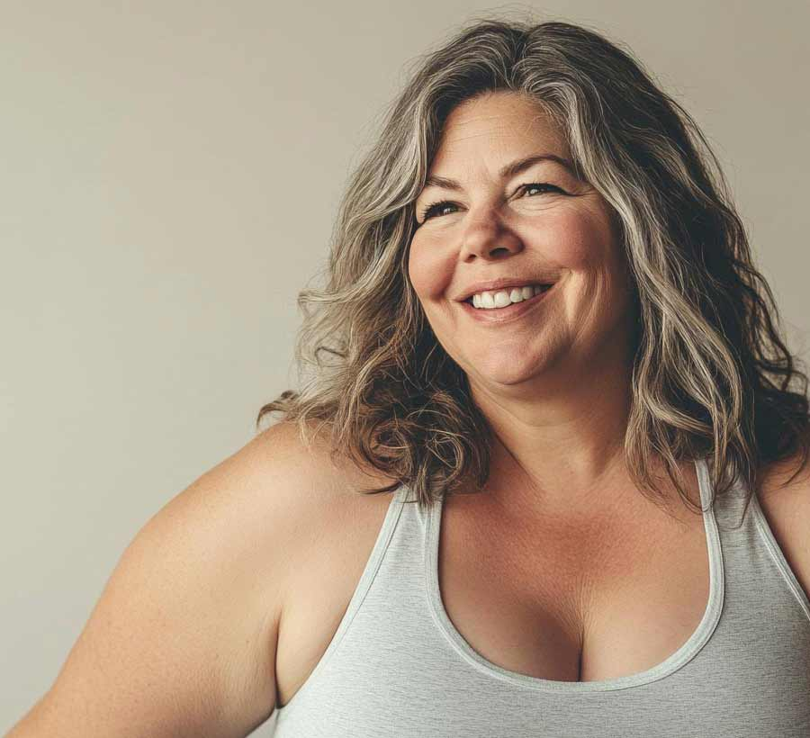 Smiling woman in a light tank top